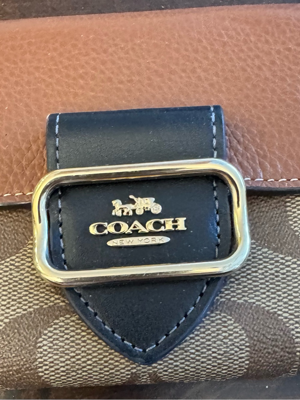Coach Brown and Black Signature Wallet with Gold Hardware - Picture 2 of 5